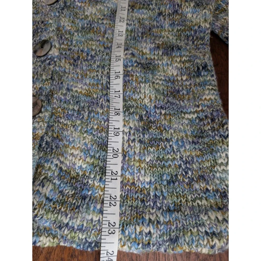 WindiRiver Cardigan Women Small Blue Green Space Dye Chunky Knit Excellent Shell